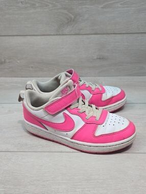 Nike Girls Kids' Girl Big Pink and White Low-Top Sneakers Shoes Sz 1Y